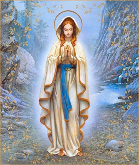 Our Lady of Lourdes by Hector Garrido (Etsy)                                                                                                                                                                                 Mais Feast Of Immaculate Conception, Marian Shrines, Marian Apparition, Mama Mary, Queen Of Heaven, Lady Of Lourdes, Our Lady Of Lourdes, Immaculate Conception, Divine Mother