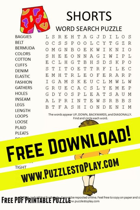 The shorts word search puzzle is a free download of a printable puzzle sharing this must have fashion summer clothing. Any shorts are perfect to keep you cool in the summer! Free Word Search Puzzles, Word Search Puzzles Printables, Free Printable Word Searches, Free Word Search, Free Printable Puzzles, Study Hall, Meeting Ideas, Word Search Games, Kids Worksheets