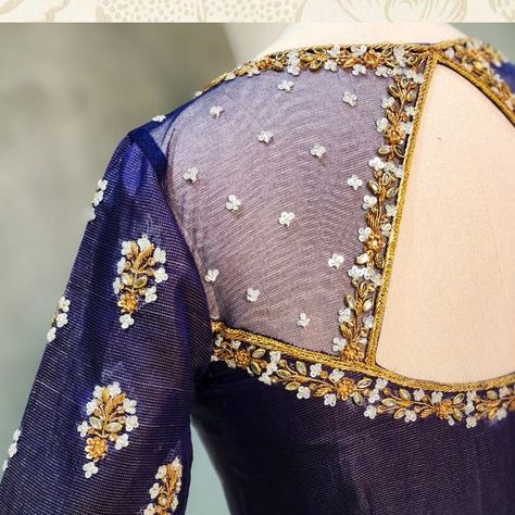 Neted Blouse Aari Work, 3d Flower Aari Work Blouse, Net Flower Aari Work, Violet Colour Aari Blouse Design, 3d Flower Aari Work, Maggam Blouse, Aari Designs, Fashion Illustration Tutorial, Wedding Saree Blouse