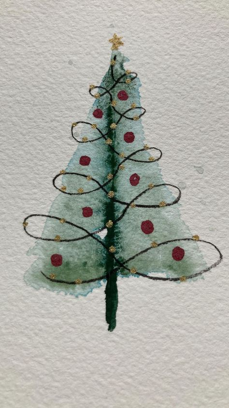 Easy holiday card idea with #watercolor | Instagram Christmas Card Watercolor Ideas Easy, Mistletoe Drawing Easy, Cool Watercolor Ideas Easy, Christmas Cards Diy Easy, Watercolour Christmas Cards Ideas Easy, Christmas Card Craft Ideas, Holiday Watercolor Cards, Easy Watercolor Christmas Cards Diy, Christmas Watercolor Ideas Xmas Cards