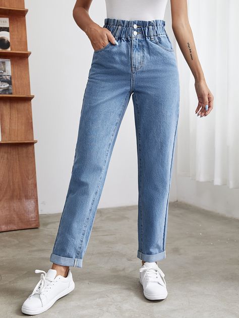 Shein Pants, Jeans Mom, Waist Jeans, Jeans Color, Shein Style, Cropped Denim, Colored Jeans, Jeans Denim, High Waist Jeans