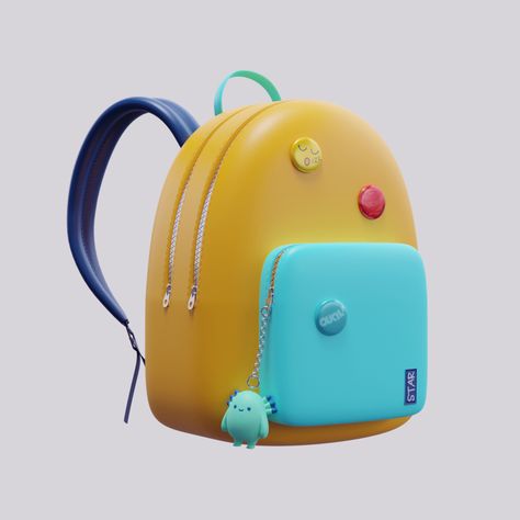 "3D Cartoon Backpack" by Ksenia Starkova Items Reference, Fashion Logo Design Inspiration, Jiang Chen, 3d Room, Simple Character, Cartoon Backpack, 3d Icons, Cute Backpacks, 3d Cartoon