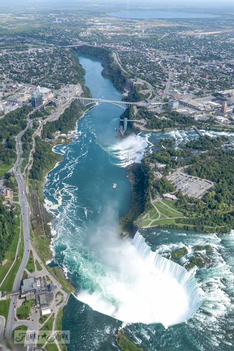 Helicopter ride over Niagara Falls / A bird's eye view of magnificent Niagara Falls on FunkyJunkInteriors.net Niagara Falls Canada, Fall Travel, Beautiful Waterfalls, Birds Eye View, Birds Eye, Canada Travel, Places Around The World, Aerial View, Ottawa