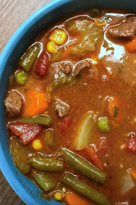 Steak Soup | "This is an extremely hearty soup that only gets better in the fridge! It is one of the only soups you will not have to jazz up on your own, and people will remember you for it! This is a great cold-weather soup, but my family requests it all year long." #allrecipes #souprecipes #soupinspiration #soup #stew #chili #soupideas Soup Made With Steak, Stews For Cold Weather, Leftover Steak Recipes Soups, Steak And Ale Soup With Mushrooms, Flank Steak Soup Recipe, Crockpot Steak Soup Recipes, Soup With Steak In It, Sirloin Burger Soup, Aj Spurs Vaquero Soup Recipe