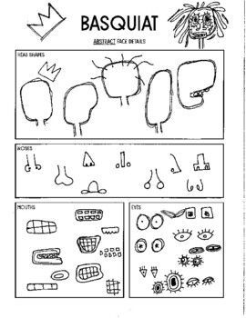 Use this drawing resource worksheet to guide your students through Basquiat inspired portraits! Roll A Basquiat, Art Sub Plans Elementary, Basquiat Aesthetic, Elementary Art Sub Plans, Art Substitute Plans, Pre K Art Projects, 7th Grade Art Projects, Art Projects For Kindergarten, Art Class Projects