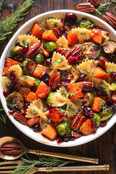 Roasted Brussel Sprouts And Butternut Squash Salad, Fall Vegetable Tray, Harvest Pasta Recipes, I Heart Naptime Recipes, Butternut Squash Pasta Salad, Autumn Pasta Salad, Entree Salads, Salad Board, Christmas Pasta Salad