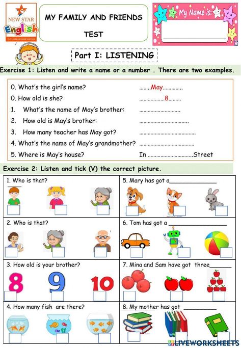 Listening Worksheets For Kids, Listening Worksheet, English Grammar For Kids, Family Worksheet, Listening Test, Grammar For Kids, Class Activity, English Activities For Kids, English Worksheet