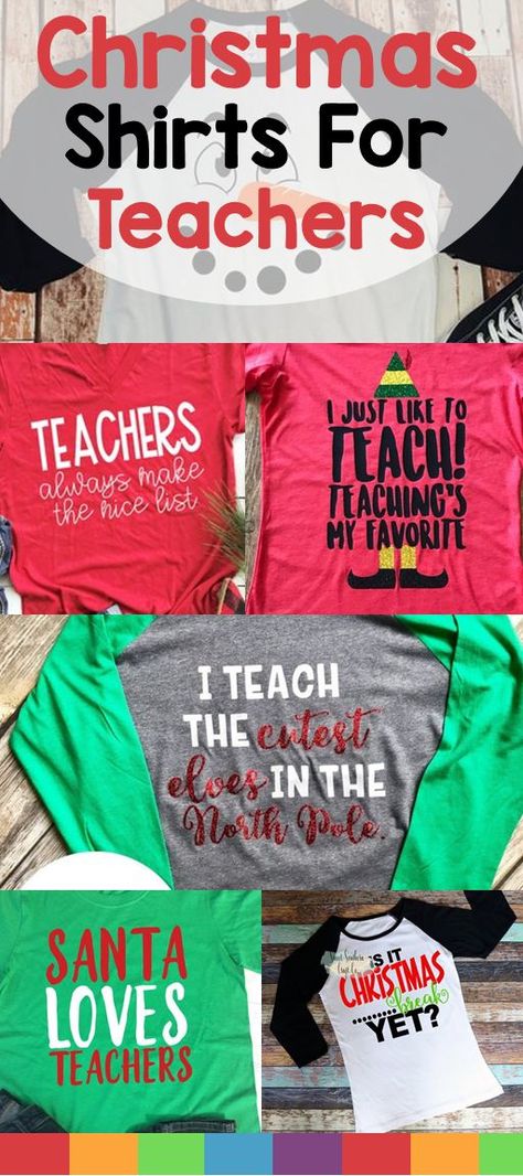 These cute Christmas and holiday teacher t-shirts will help to make the holidays a little more festive in your classroom. Funny Christmas Teacher Shirts, Teacher Christmas Tshirt Ideas, Teacher Christmas Tshirt, Teacher Shirt Christmas, Teacher Christmas Shirts Ideas, Funny Teacher Christmas Shirts, Holiday Teacher Shirts, Winter Teacher Shirts, Teacher Christmas Shirts Svg