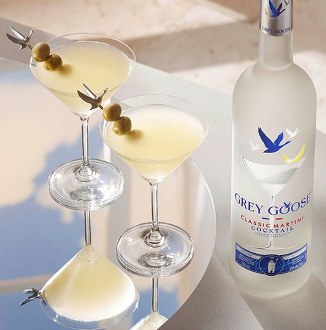 Enjoy the classic salty and savory taste of a dirty martini cocktail. The GREY GOOSE® Classic Martini Cocktail contains GREY GOOSE® Vodka, French vermouth and orange bitters — just add olive brine to make it dirty. Extra Dirty Martini Recipe, Best Dirty Martini Recipe, How To Make Martini, Grey Goose Martini, Limoncello Martini, Dirty Martini Recipe, Peppermint Martini, Olive Brine, Orange Bitters