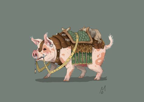 luca Mosqa - DnD - Mama's Tavern Mounts Dnd, Pig Concept Art, Pig Fantasy Art, Dnd Circus Character, Circus Character Design, Pig Character Design, Dnd Mounts, Emboar Pokemon, Gnome Ranger