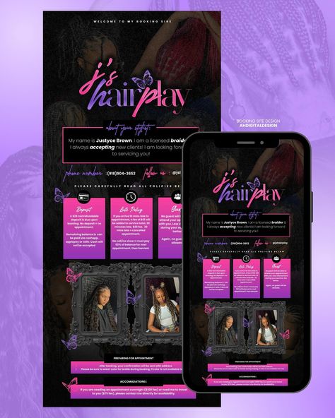 Our top seller : Pick 3 Package Our client @jshairplay secured her - logo - business card design - acuity booking site design This is her second time booking her acuity design —-> swipe through to see the growth 🥹😍 #hairstylist #braider #branding #contentcreation #findmydesign Acuity Site Design, Acuity Booking Site Design Ideas, Acuity Design, Booking Site Design, Acuity Booking Site, Coffee Site, Free Business Logo, Hair Salon Marketing, Beauty Room Salon