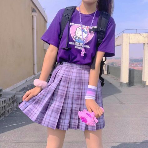 Cute Outfits Kawaii, Teen Swag Outfits, Cute Skirt Outfits, Purple Outfits, Kawaii Fashion Outfits, Kawaii Clothes, Cute Skirts, Fashion Lookbook, Kawaii Fashion