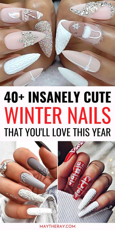 Winter Acrylic Nail Designs Coffin, Sweater Nails With Bling, Coffin Shape Nails Winter, Ombre Xmas Nails, Winter Nail Inspo Coffin, Winter Nail Designs Coffin Shape, Gel Nail Winter Designs, Ballerina Winter Nails, Pink Snowflake Nails Short