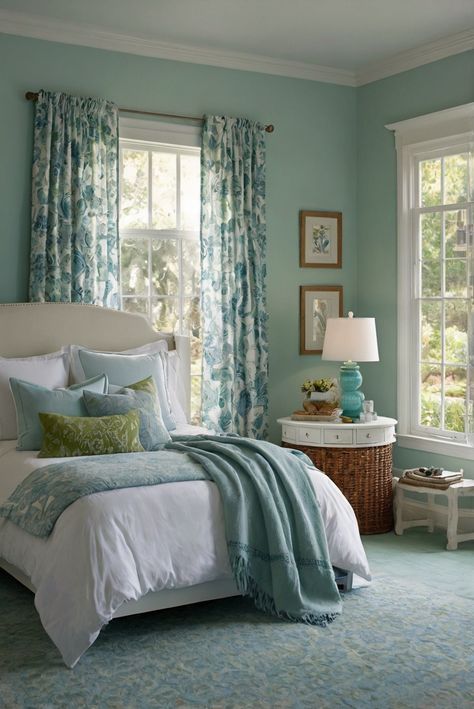 Discover the latest trend for 2024: Ocean Breeze, Sea Salt, and Coastal Accents in home decor. Dive into the article for refreshing inspiration. #ad     #Colortrend #wallpaint2024  #color2024  #DIYpainting  ##DIYhomedecor  #Fixhome Light Blue And Green Bedroom, Blue And Green Bedroom, Alder Wood Kitchen Cabinets, Walnut Wood Kitchen, Sea Salt Paint, Cherry Wood Kitchen Cabinets, Turquoise Bedroom, Cherry Wood Kitchens, Big Bedroom