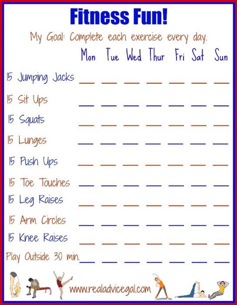 FREE Fun Fitness Printable that you can use as guide for doing daily workout Goal Charts, Pe Ideas, Exercise Plan, Fitness Fun, Printable Workouts, Fun Fitness, Family Fitness, Workout Chart, Fitness Challenge