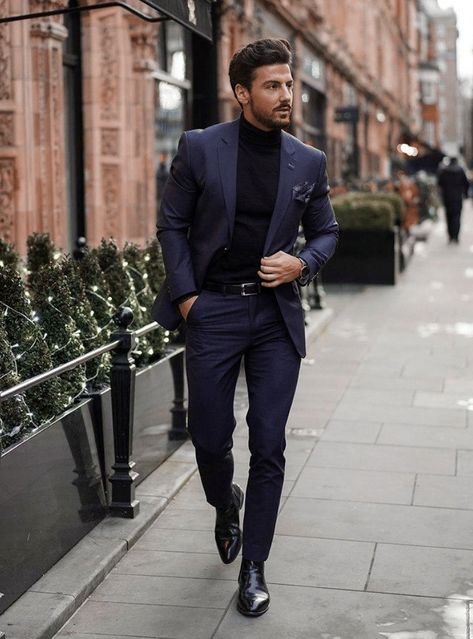 cocktail attire: navy blue suit with a black chelsea boots Dress With Chelsea Boots, Tan Brown Shoes, Tweed Wedding Suits, Black Suit Men, Casual Menswear, Suits Wedding, Checked Trousers, Navy Suit, Tweed Suits