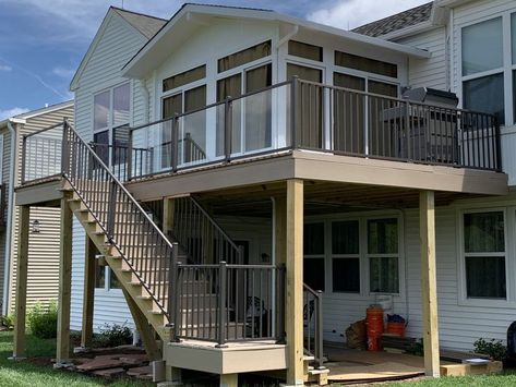 Outdoor 3 Season Rooms, Deck Into Sunroom, Two Story Sunroom, Functional Sunroom, 2nd Story Sunroom, Second Story Sunroom, Second Story Sunroom Addition, Sunroom Addition Exterior View, Add A Sunroom