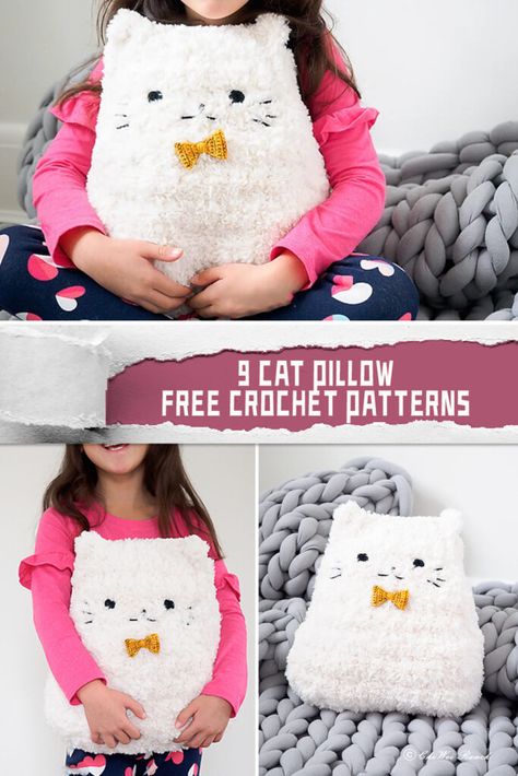 Cat Pillow Crochet, Crochet Pillow Case Pattern, Cat Pillow Pattern, Cat Pouch, Crochet Cats, Crochet Pillow Patterns Free, Crochet Pillow Cases, Crochet Cat Toys, Pillow Crochet