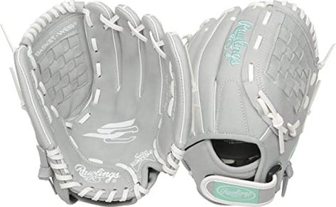 FOR PLAYERS AGE 4 - 11 Durable, lightweight design that includes an all-leather shell and padded finger linings designed for optimal balance, added quickness, shape retention, and extra comfort for young athletes with growing hands. Sure-Catch technology allows players to quickly and easily close the baseball glove Youth Softball, Baseball Mitt, Softball Equipment, Rawlings Baseball, Baseball Gloves, Web Pattern, Batting Helmet, Softball Gloves, Kid Gloves