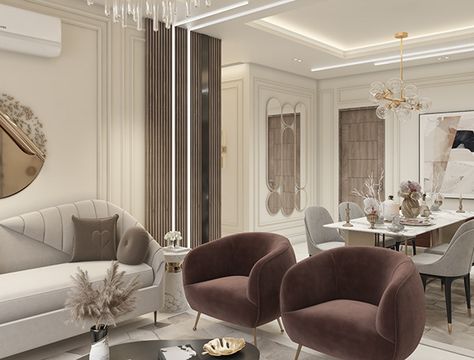 Living Room on Behance Home Reception Interior Design, Neo Classical Living Room, Neo Classic Living Room, Aesthetic Living Room Ideas, Luxury Living Room Interior, Classical Living Room, Living Room Decor Lights, Modern Luxury Living Room, Wall Moulding