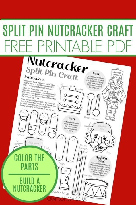 Download, color and create this free printable split pin nutcracker craft to make your own movable nutcracker together this holiday season. Nutcracker Paper Dolls, Free Nutcracker Printable, Nutcracker Art Projects For Kids, Nutcracker Activities For Kids, Nutcracker Activities, Nutcracker Crafts, Free Printables For Kids, Elf Crafts, Craft To Make