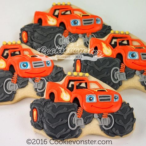 Transportation Cookies, Blaze Cakes, Monster Truck Cookies, Blaze Birthday Party, Blaze Party, Γενέθλια Mickey Mouse, Cookies Kids, Blaze Birthday, Monster Truck Party