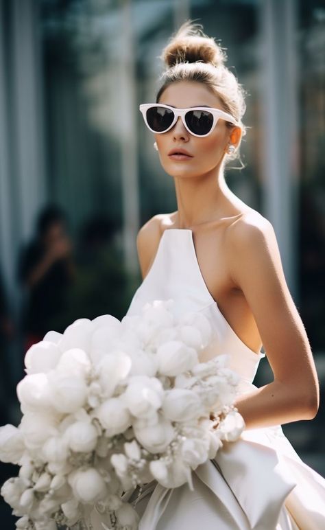 A radiant bride in stylish sunglasses stands outdoors, reflecting influences from Mars Ravelo to Taras Loboda. The sleek design and porcelain-like complexion create a harmonious blend of Y2K aesthetic and timeless elegance. Bride Sunglasses, Sleek Sunglasses, Bridal Glam, Outdoor Celebration, Wife Style, Bridal Elegance, Elegant Bride, Wedding Inspirations, Dreamy Wedding