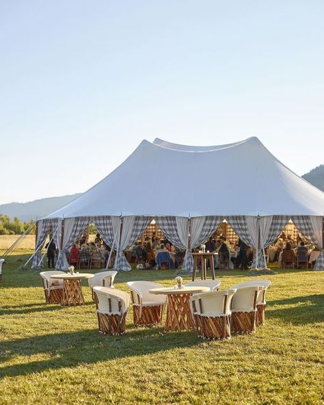 Destination Wedding Planner on Instagram: "Love planning destination weekend celebrations in Jackson Hole Wyoming. This rehearsal dinner had layers of beautiful plaids, Irish linens, wooden details and add in jamboree games including a ring toss, ride the bull, build your own hat and stitch your portrait and you have a great party. It was a favorite. Team: @skylinetentcompany @mindyricedesign @xowyoandco @desiginglife @elaneventrentals @genevievecateringjh @montanapartyrentals @elanartists @hu Rustic Cake Tables, Mindy Rice Design, Wyoming Weddings, Jackson Hole Wedding, Jackson Hole Wyoming, Tent Reception, Ring Toss, Floral Event Design, Farmhouse Wedding