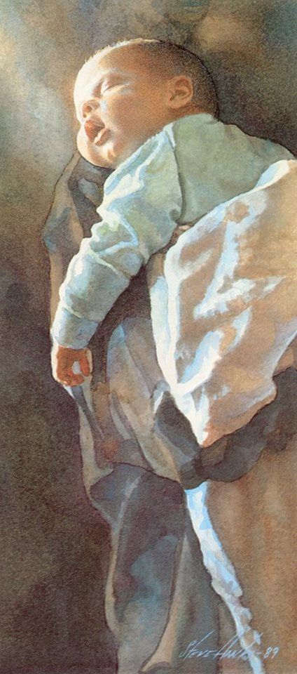 Intimate Paintings, Inspirational Portraits, Baby Face Drawing, Sleeping Newborn, Mother And Child Painting, Steve Hanks, In His Arms, Dreamy Artwork, Mother Art