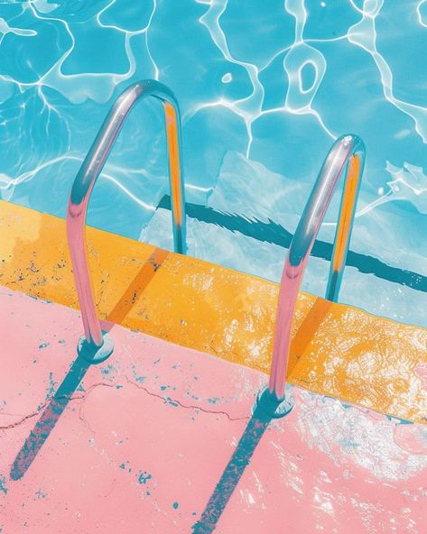 Pool Poster Design, Swimming Pool Aesthetic Photos, Summer Acrylic Painting, Pool Styles, Pool Painting, Kids Swimming Pool, Summer Posters, Pool Drawing, Clean Pool