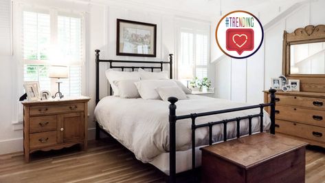 Winter might be over, but that doesn’t mean you shouldn't still give your nest a little love. We scoured Instagram for these five top-rated bedroom looks. Modern Craftsman Bedroom, Craftsman Bedroom Ideas, Craftsman Style Bedroom, Craftsman Remodel, Bedroom Looks, Iron Furniture Design, Wrought Iron Bed, Beautiful Bedroom Designs, Craftsman Interior