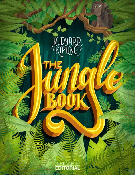 The Jungle Book - Reimagining Book Covers, The Series on Behance Jungle Poster Design, Jungle Design Graphic, The Jungle Book Art, Jungle Typography, Jungle Book Illustration, Jungle Book Poster, Jungle Graphic Design, Creative Titles, Jungle Book Movie