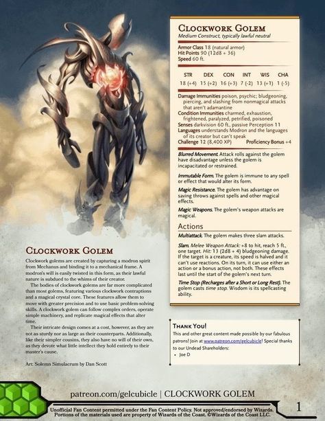 Dnd Clockwork Construct, Dnd Clockwork Monsters, Spelljammer Monsters, Clockwork Golem, Dnd Clockwork, Clockwork Dnd, Dnd Golem, Dnd Construct, Golem Dnd