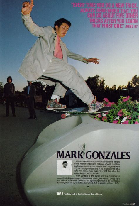 Mark Gonzales 1986 80s Skateboarding, Sk8 Board, Rodney Mullen, Vintage Skateboarding, Skateboarding Art, Mark Gonzales, Skateboard Pictures, Old School Skateboards, Skateboard Art Design