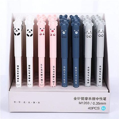 Pens For Bullet Journaling, Erasable Pen, Bear Panda, Erasable Gel Pens, School Pens, Kawaii Pens, School Writing, Gel Pens Set, Cute Office