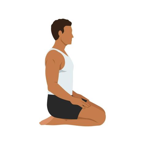 Man doing Thunderbolt Pose, Adamantine Pose, Diamond Pose. Practice Vajrasana. Vajrasana Pose, Pose Practice, Basic Yoga Poses, Gym Workout Chart, Basic Yoga, Workout Chart, Yoga Art, Cityscape Photos, Logo Banners