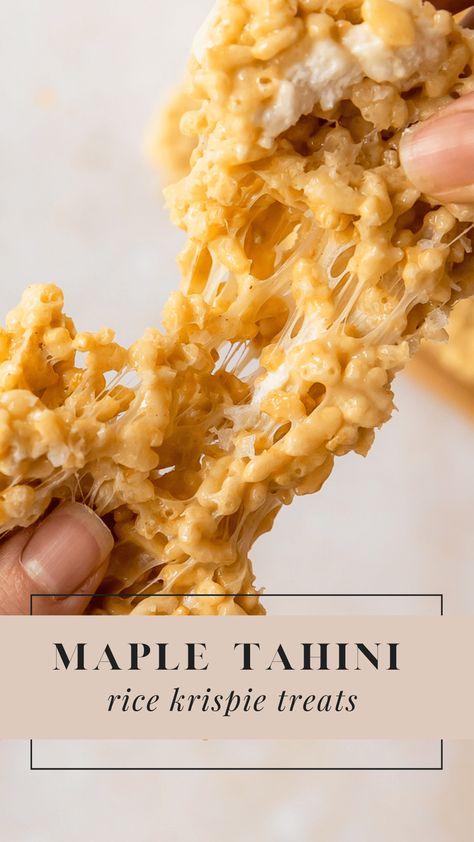 Tahini Rice Krispies, Chai Spiced Rice Krispie Treats, Savory Rice Crispy Recipes, Coffee Rice Krispie Treats, Rice Krispie Treats Christmas Recipes, Sesame Rice Krispie Treats, Krispy Treats Ideas, Rice Krispie Treats Vegan, Healthier Rice Krispie Treats