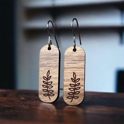 Laser Cut Wood Jewelry, Boho Bar, Glow Forge, Bar Earring, Laser Cut Wood Earrings, Boho Leaves, Laser Projects, Leaves Fall, Wooden Earrings