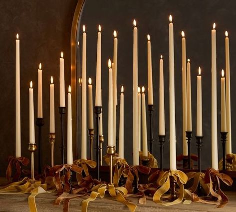 Latest Furniture & Home Decor | New Home Decor | Pottery Barn Candle Abras, Candle Tablescapes, Modern Thanksgiving Decor, Pottery Barn Candles, Candles Halloween, Candle Ribbon, Modern Thanksgiving, Long Candles, Gold Candle Sticks