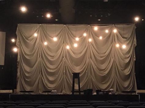 Cascade and Light from The Bayou Church in Lafayette, LA | Church Stage Design Ideas Stage Setting Ideas, Cool Stage Design, Design Stage, Romantic Set Design, Poetry Stage Design, Fabric Set Design, Simple Set Design, Candlelight Stage Design, Fabric Stage Design