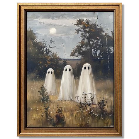 PRICES MAY VARY. 【Cute Ghost Halloween Wall Art】The Size of the ghost wall decor set is: 9.5"W x 12"H. This cute ghost canvas wall art depicts gothic wall decor. Bring the ghost canvas wall prints home, and it will add the perfect touch of detail to your home space and bring a new look to your bathroom, living room, bedroom etc. 【High-quality Canvas Wall Art】The modern wall art is printed on premium quality canvas and using the finest fade-resistant ink, which will not fade over time. And the gh Ghost Painting On Old Pictures, Add Ghost To Painting, Ghosts Painting, Ghost Painting, Gothic Wall Decor, Ghost Decor, Aesthetic Canvas, Vintage Ghost, Wall Art Halloween