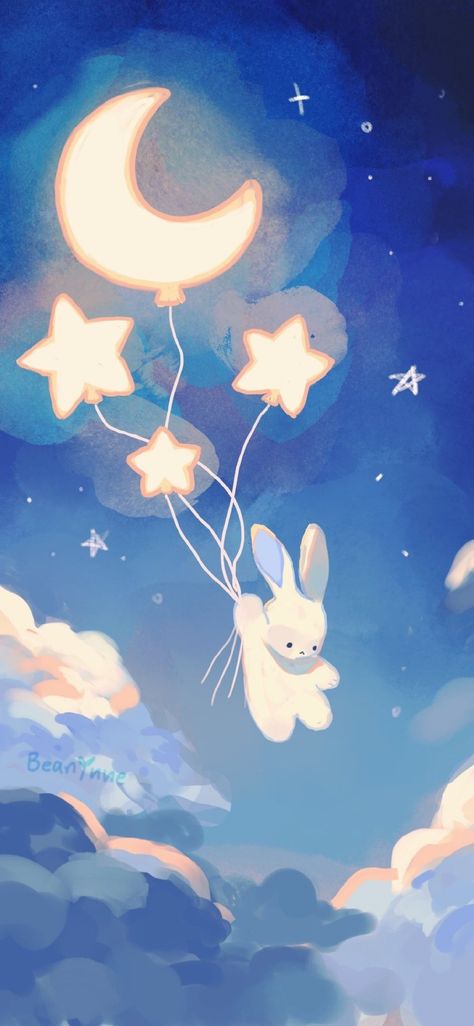 Blue Drawings, Bunny Wallpaper, Dessin Adorable, Dreamy Art, Kawaii Wallpaper, Kawaii Drawings, Cute Wallpaper Backgrounds, Blue Art, الرسومات اللطيفة