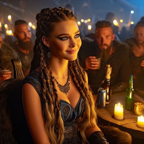 Womens Viking Braids, Dragon Rider Hairstyles, Rock And Roll Makeup Rocker Chic, Viking Women Makeup, Simple Viking Makeup, Warrior Hairstyles Woman, Viking Woman Hair, Medieval Character Inspiration, Nordic Hairstyles