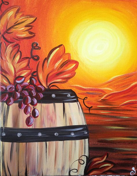 Wine Barrell Diy Paint By Numbers, Fall Canvas Painting, Wine And Canvas, Wine Painting, Christmas Paintings On Canvas, Fall Canvas, Holiday Painting, Halloween Painting, Autumn Painting