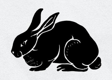 Linocut Stencil, Animal Linocut, Easter Rabbit Illustration, Andrey Remnev, Medieval Animals, Lino Design, 2023 Rabbit, Black And White Rabbit, Rabbit Year