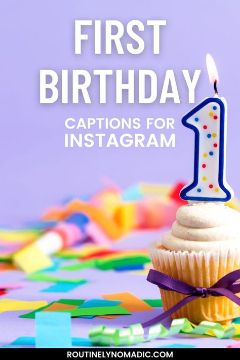 Cupcake with candle and happy first birthday captions for Instagram One Year Birthday Quotes, First Birthday Sayings, Quotes For First Birthday, 1st Birthday Post Caption, 1st Birthday Sayings, Baby Birthday Caption, Daughter First Birthday Quotes, First Birthday Quotes For Son, One Year Old Quotes