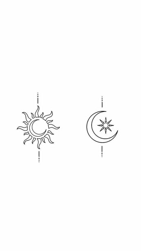 Sun Moon Infinity Tattoo, Sun And Moon Stencil Tattoo Ideas, Sun And Moon Neck Tattoo, Sun And Moon Minimalist Tattoo, Sun And Moon Tattoo Matching Sisters, Moon And Sun, Sun And Moon Tattoo Matching, Sonne Mond Tattoo, Delicate Tattoos For Women