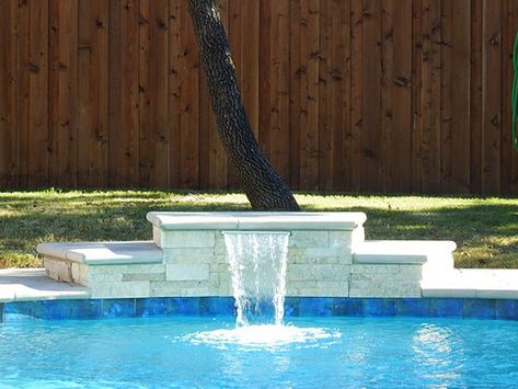 Fire Pits By The Pool, Waterfall For Pool, Pool Waterfall Diy, Lovina Bali, Pool Waterfalls, Swimming Pool Fountains, Ideas De Piscina, Pool Makeover, Swimming Pool Waterfall