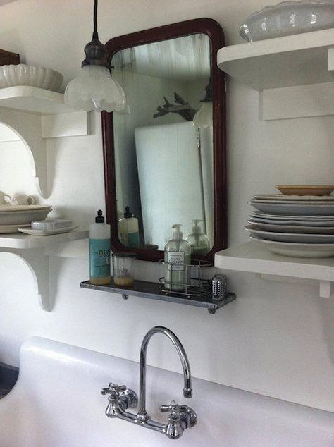 Mirror Above Kitchen Sink, Mirror Over Kitchen Sink, Shelf Above Kitchen Sink, Mudroom Inspiration, Above Kitchen Sink, Above The Sink, Bohemian Kitchen, Pretty Kitchen, Industrial Farmhouse