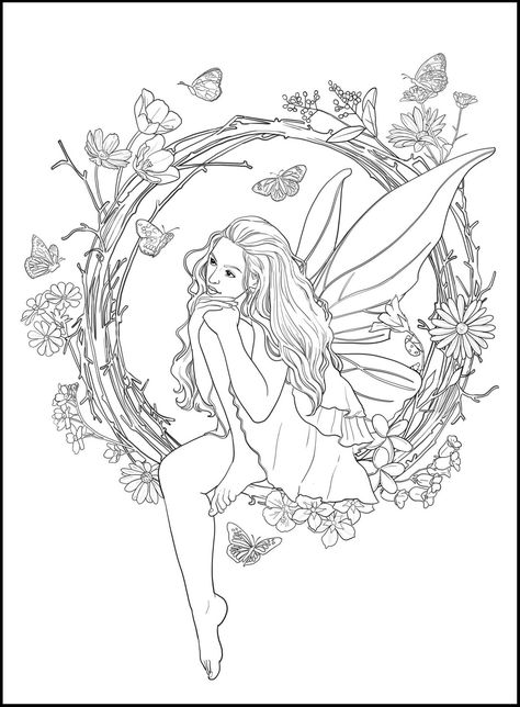 Fairy Colouring Pages, Goth Coloring Pages, Witchy Coloring Pages, Elf Tattoo, Wood Fairy, Fairy Coloring Book, Fairy Drawings, Abstract Coloring Pages, Adult Coloring Designs